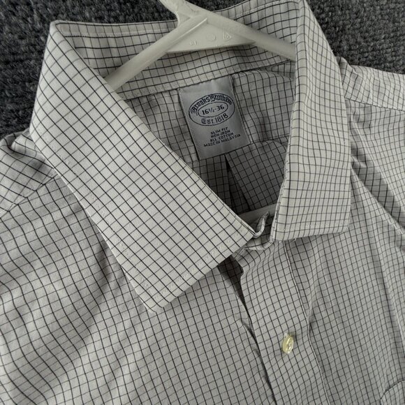 Brooks Brothers Slim Blue Check Cotton Non-Iron 16.5 36 Mens Long Sleeved Shirt - Picture 8 of 15